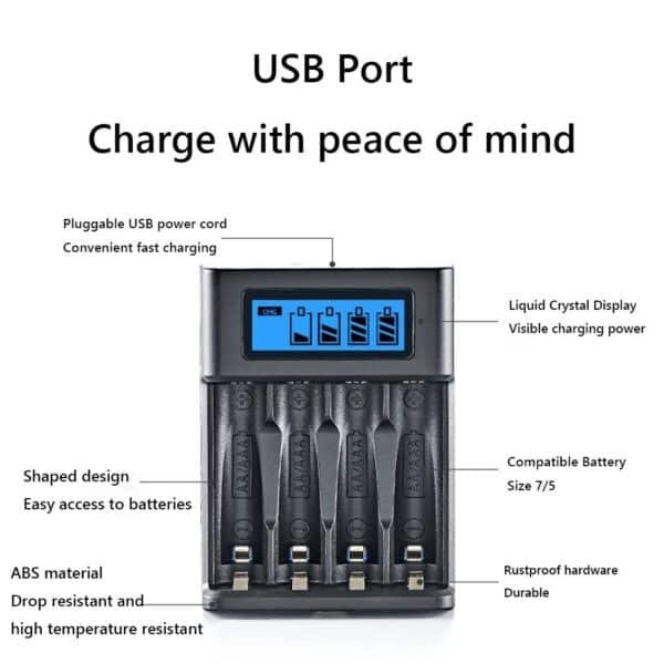 Cargador de batería Universal con pantalla LCD, 4 ranuras, ranura independiente, para batería recargable NI-MH /NI-CD, AA, AAA, 1,2 V