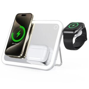 Espejo de maquillaje plegable de 15W, accesorio con certificación QI2, tres en uno, carga inalámbrica, adecuado para Apple Magsafe