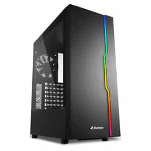 CASE SHARKOON GAMING  RGB SLIDER BK MEDIA TOREE ATX FRENTE CON UNA LINEA RGB PANEL LATERAL DE VIDRIO TEMPLADO NEGRO 4044951029846